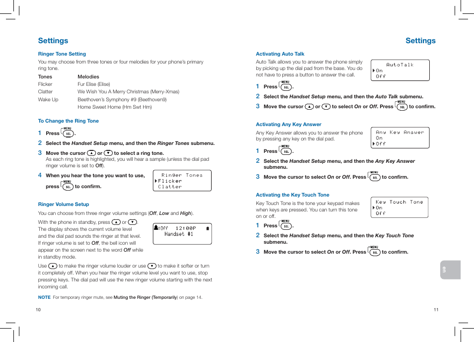 Settings | Plantronics CT14 User Manual | Page 8 / 37