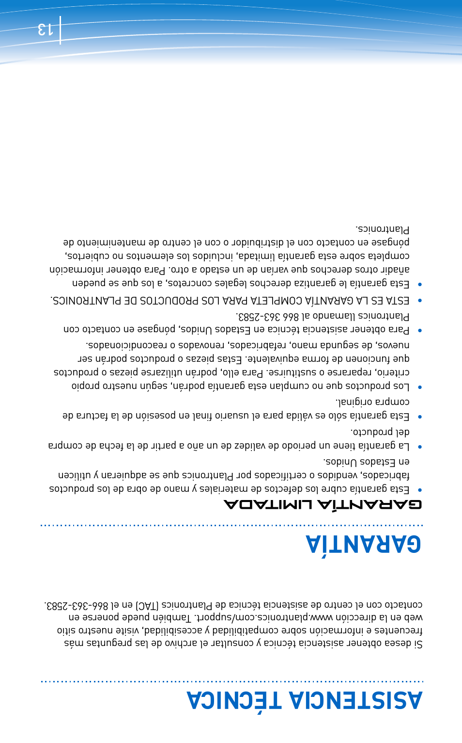 Asistencia técnica, Garantía, Garantía limit ada | Plantronics 300 Series User Manual | Page 20 / 32