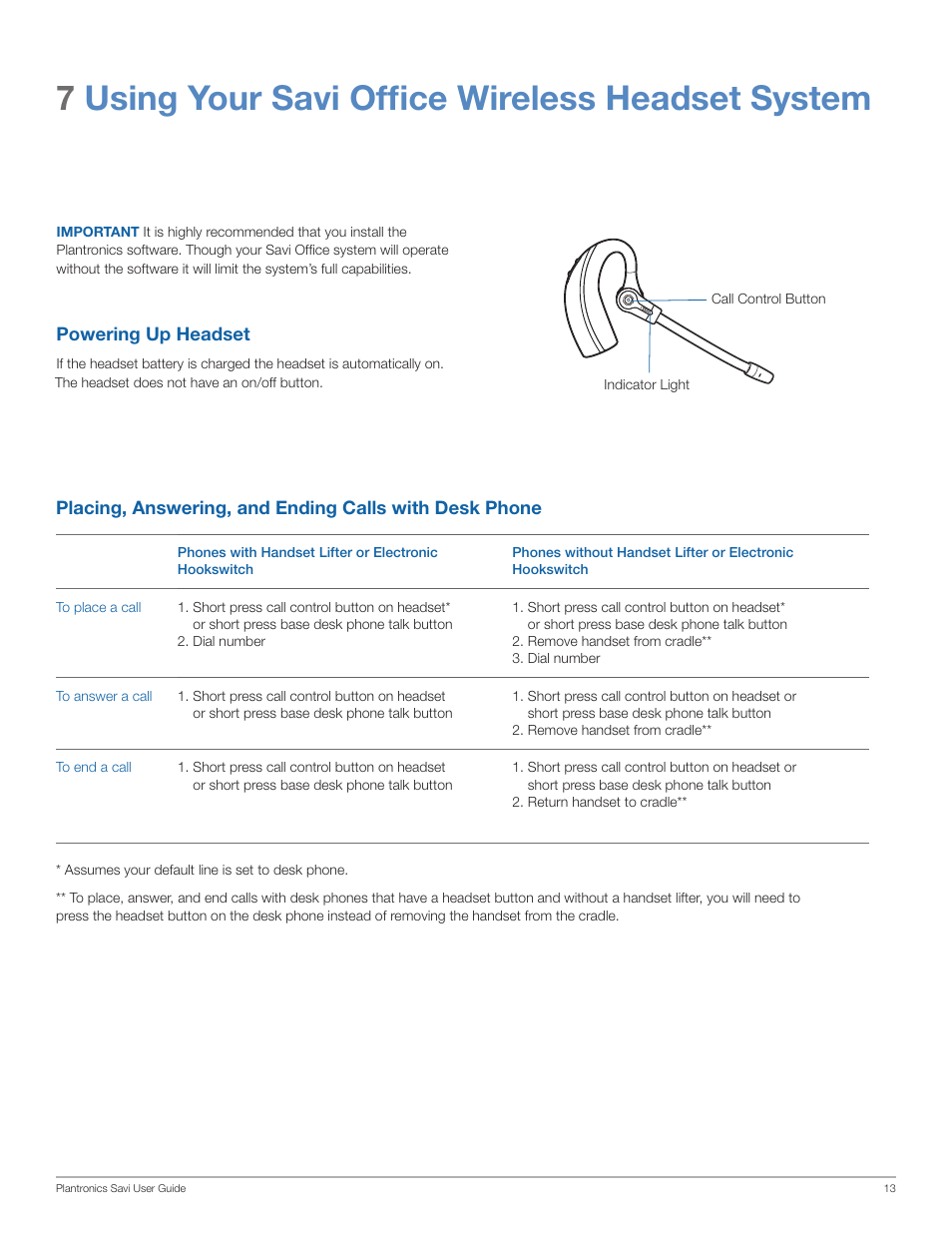 7using your savi office wireless headset system | Plantronics WO200 User Manual | Page 13 / 25