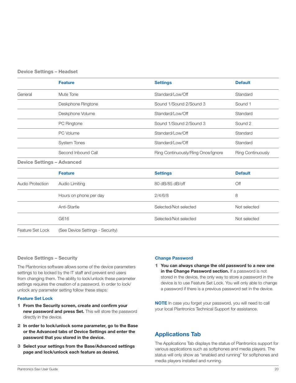 Applications tab | Plantronics WO200 User Manual | Page 20 / 25