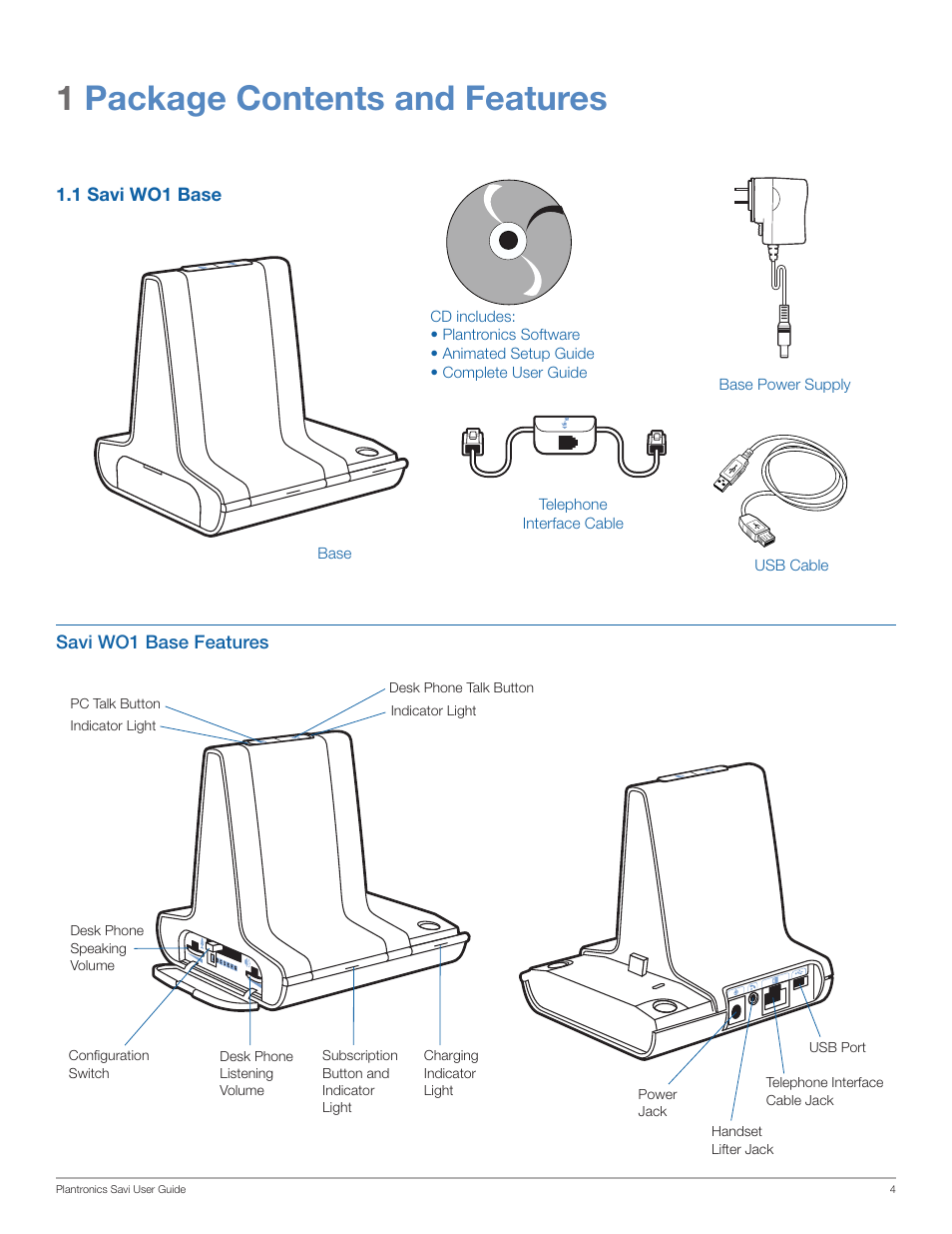 1package contents and features | Plantronics WO200 User Manual | Page 4 / 25