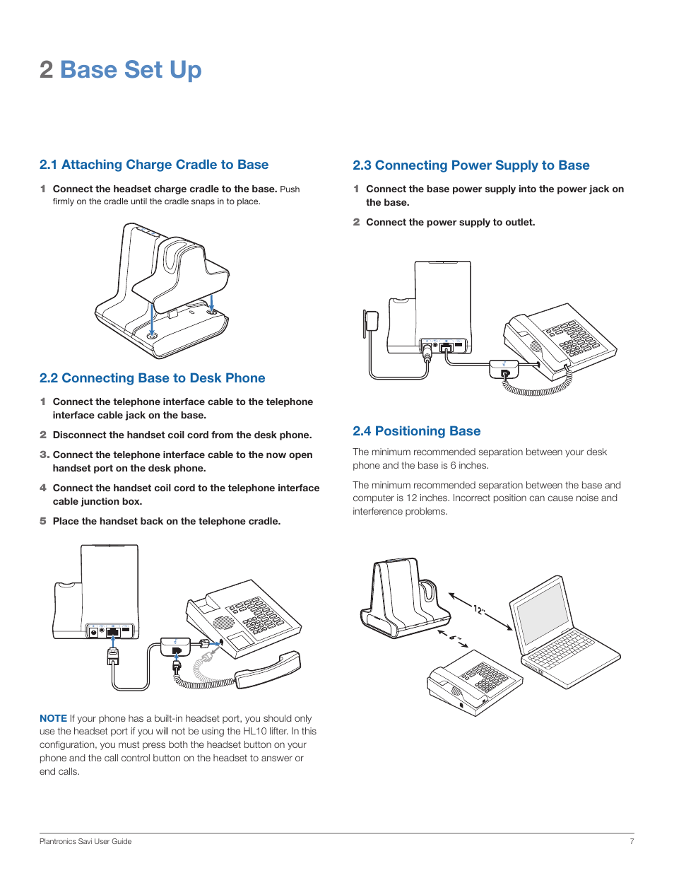 2base set up | Plantronics WO200 User Manual | Page 7 / 25