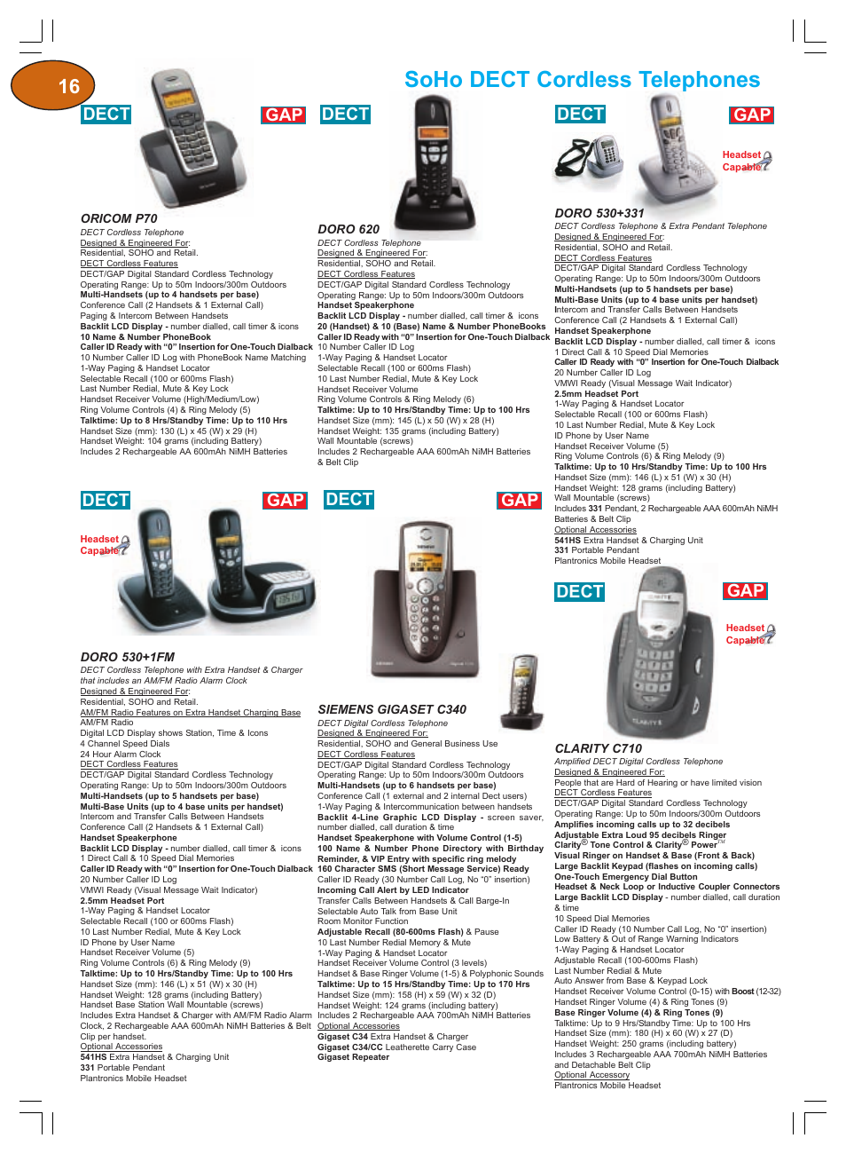 Soho dect cordless telephones, Dect, Gap dect gap | Dect gap | Plantronics Winter 2006 User Manual | Page 16 / 32