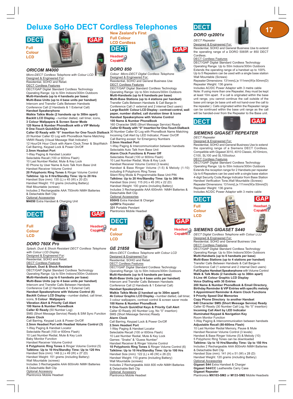 Deluxe soho dect cordless telephones, Dect gap, Dect | Dect gap dect gap | Plantronics Winter 2006 User Manual | Page 17 / 32