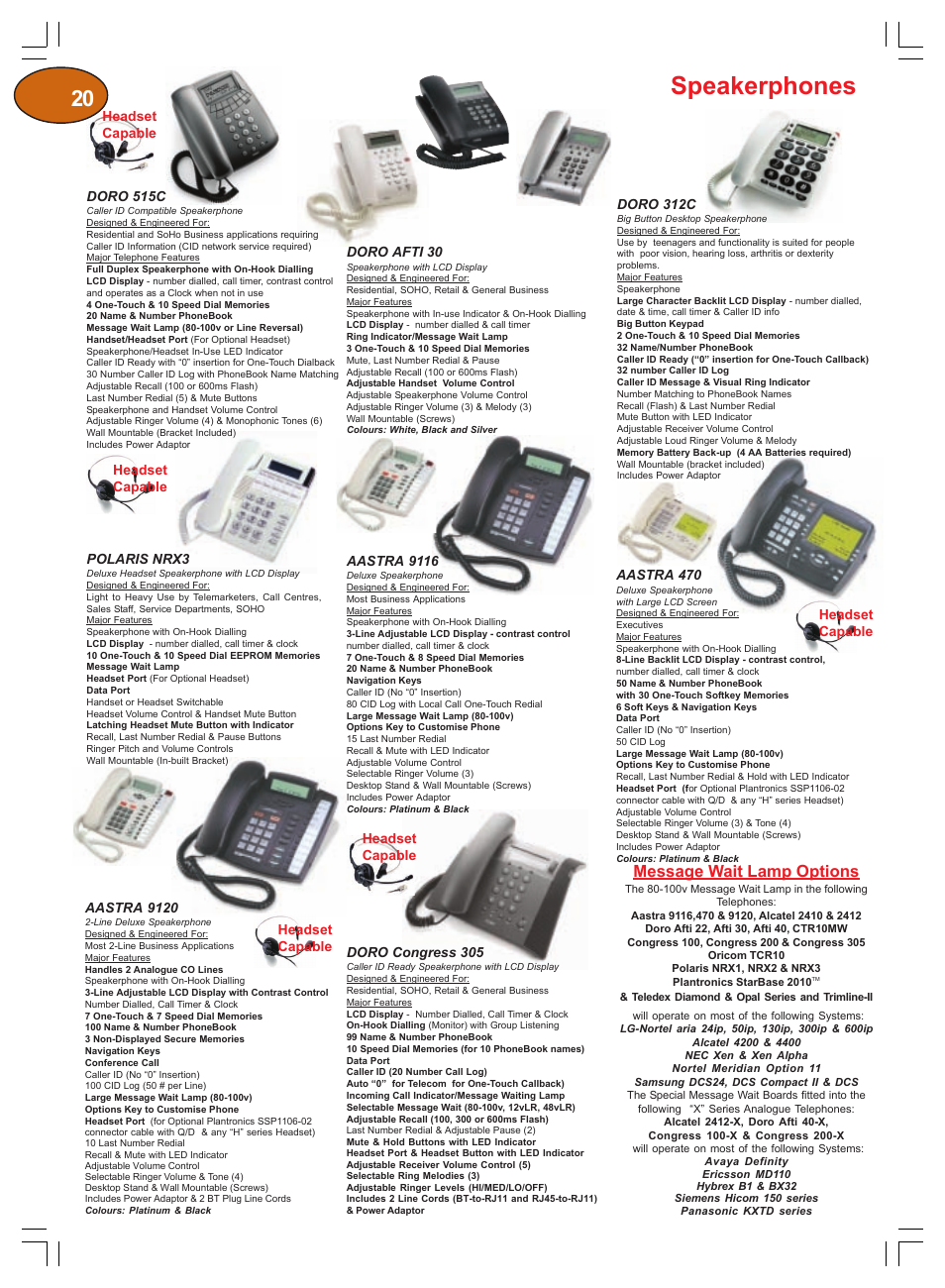 Speakerphones, Message wait lamp options | Plantronics Winter 2006 User Manual | Page 20 / 32