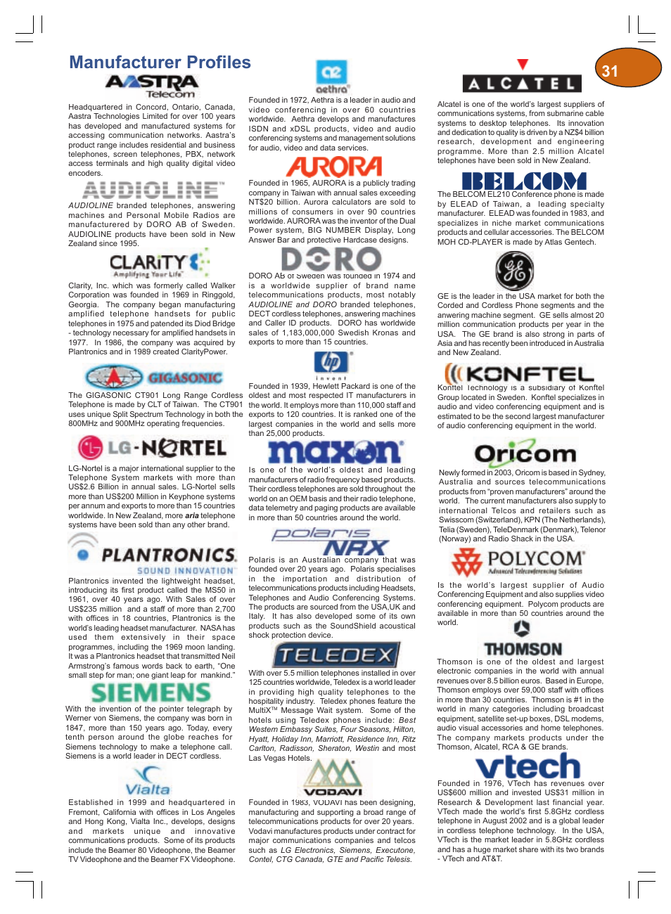 Manufacturer profiles | Plantronics Winter 2006 User Manual | Page 31 / 32