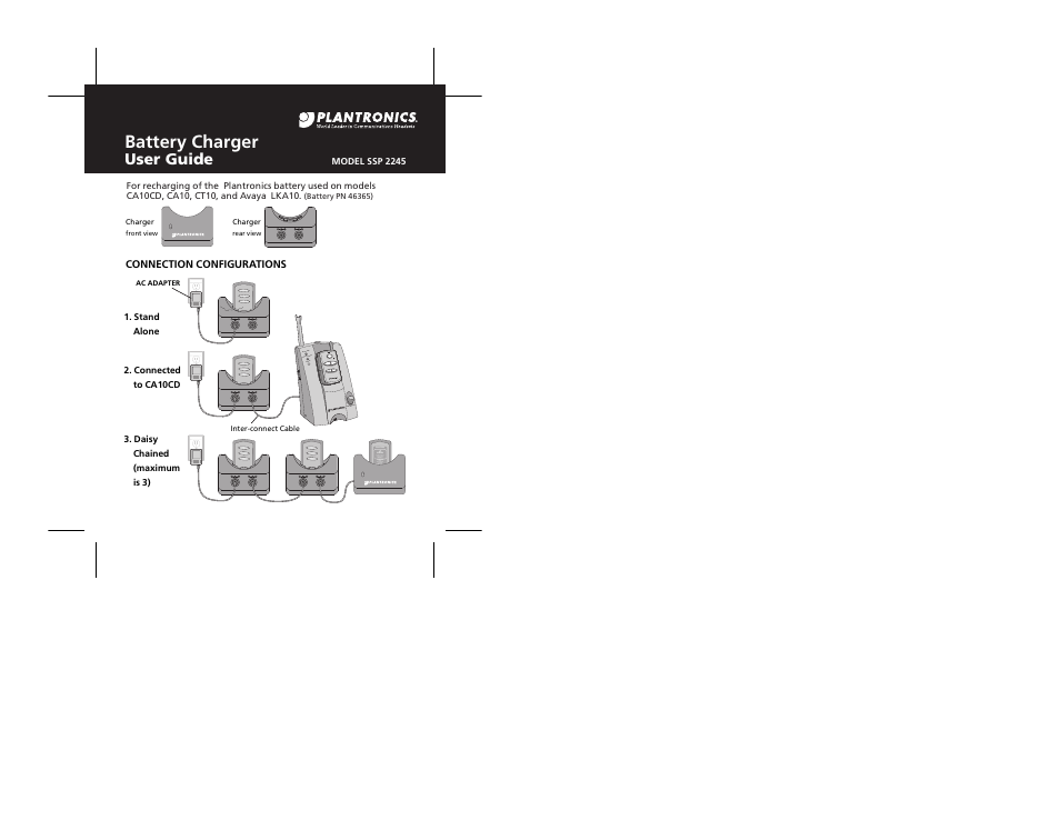 Plantronics Battery Charger SSP 2245 User Manual | 2 pages