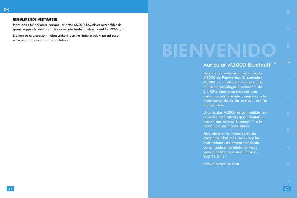 Bienvenido, Auricular m3000 bluetooth | Plantronics M 3000 User Manual | Page 21 / 69