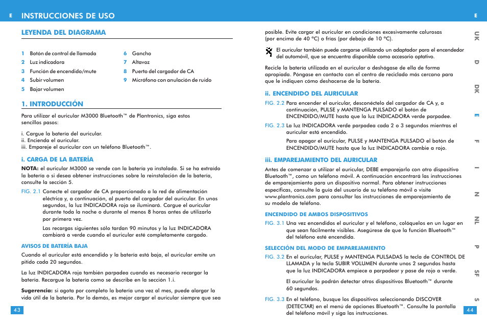 Instrucciones de uso | Plantronics M 3000 User Manual | Page 22 / 69