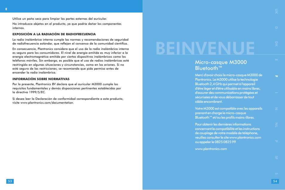 Beinvenue, Micro-casque m3000 bluetooth | Plantronics M 3000 User Manual | Page 27 / 69