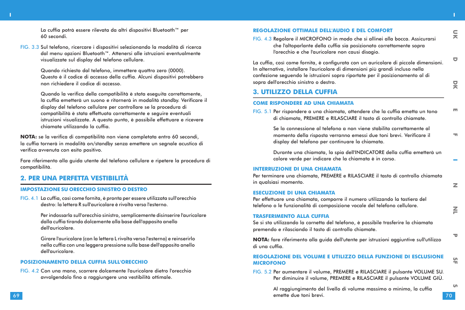 Utilizzo della cuffia, Per una perfetta vestibilità | Plantronics M 3000 User Manual | Page 35 / 69