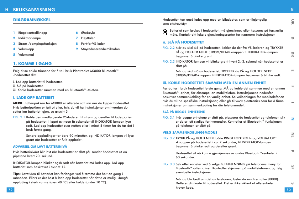 Bruksanvisning | Plantronics M 3000 User Manual | Page 40 / 69