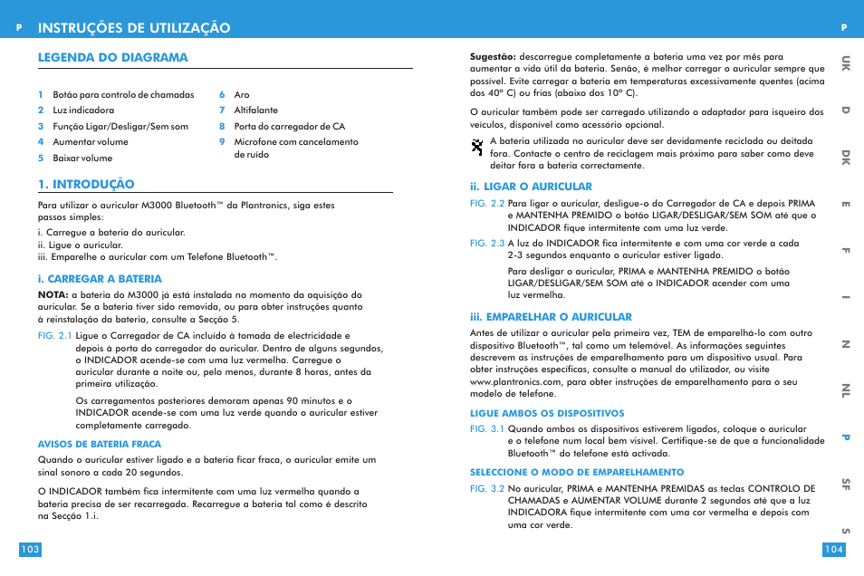 Instruções de utilização | Plantronics M 3000 User Manual | Page 52 / 69