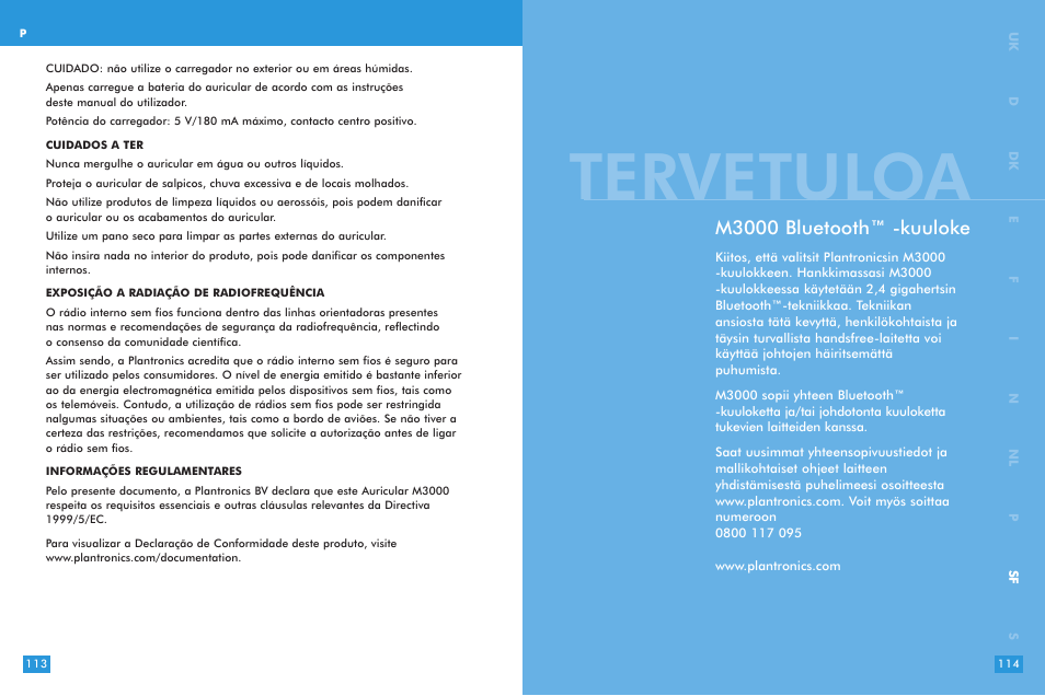 Tervetuloa, M3000 bluetooth™ -kuuloke | Plantronics M 3000 User Manual | Page 57 / 69