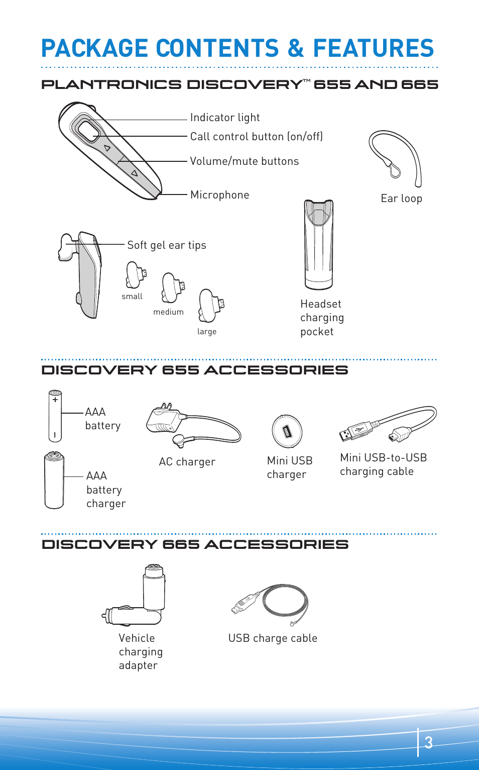 Package contents & features | Plantronics Discovery 665 User Manual | Page 3 / 16
