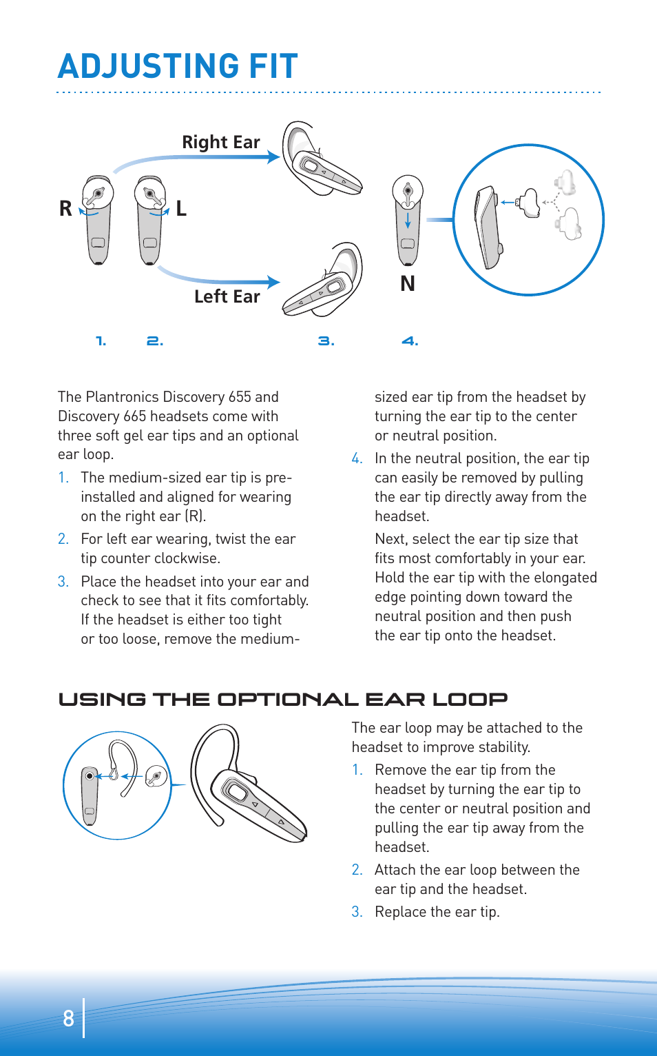Adjusting fit | Plantronics Discovery 665 User Manual | Page 8 / 16