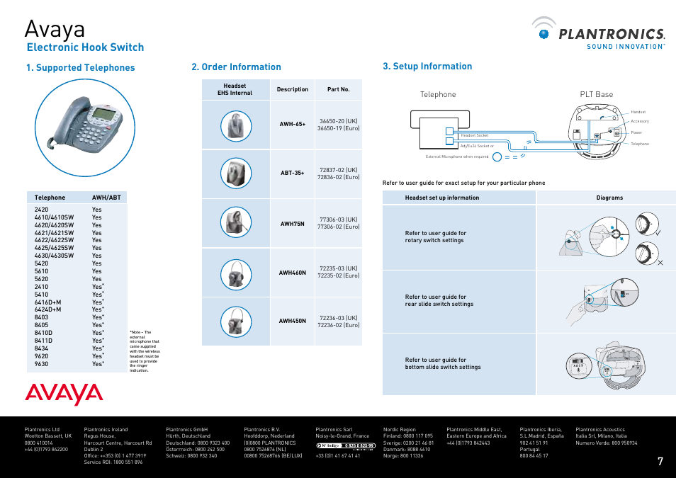 Avaya, Electronic hook switch | Plantronics VOYAGER CS60 User Manual | Page 8 / 17