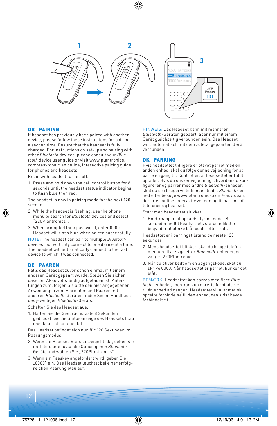 Plantronics BLUETOOTH HEADSET 220 SERIES User Manual | Page 12 / 40