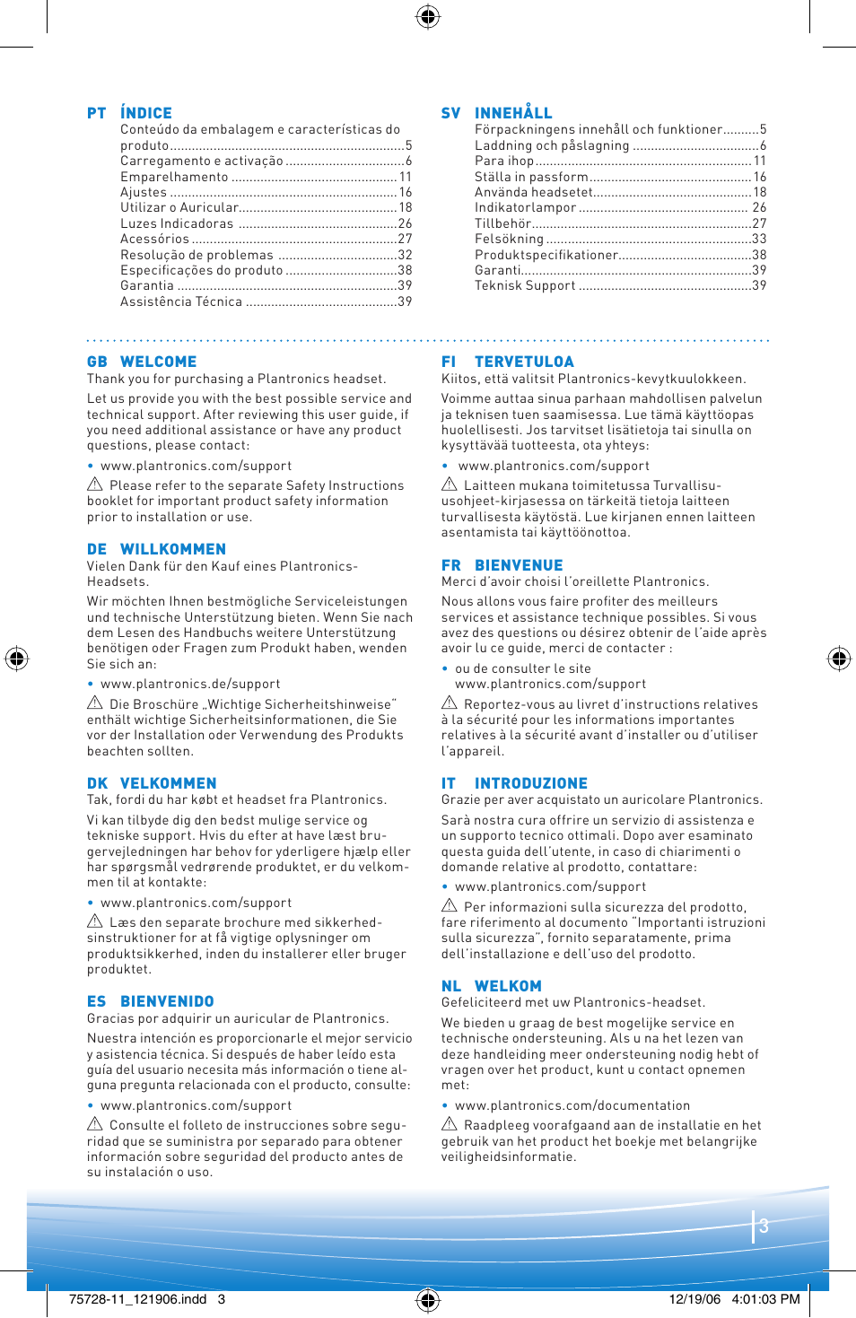 Plantronics BLUETOOTH HEADSET 220 SERIES User Manual | Page 3 / 40