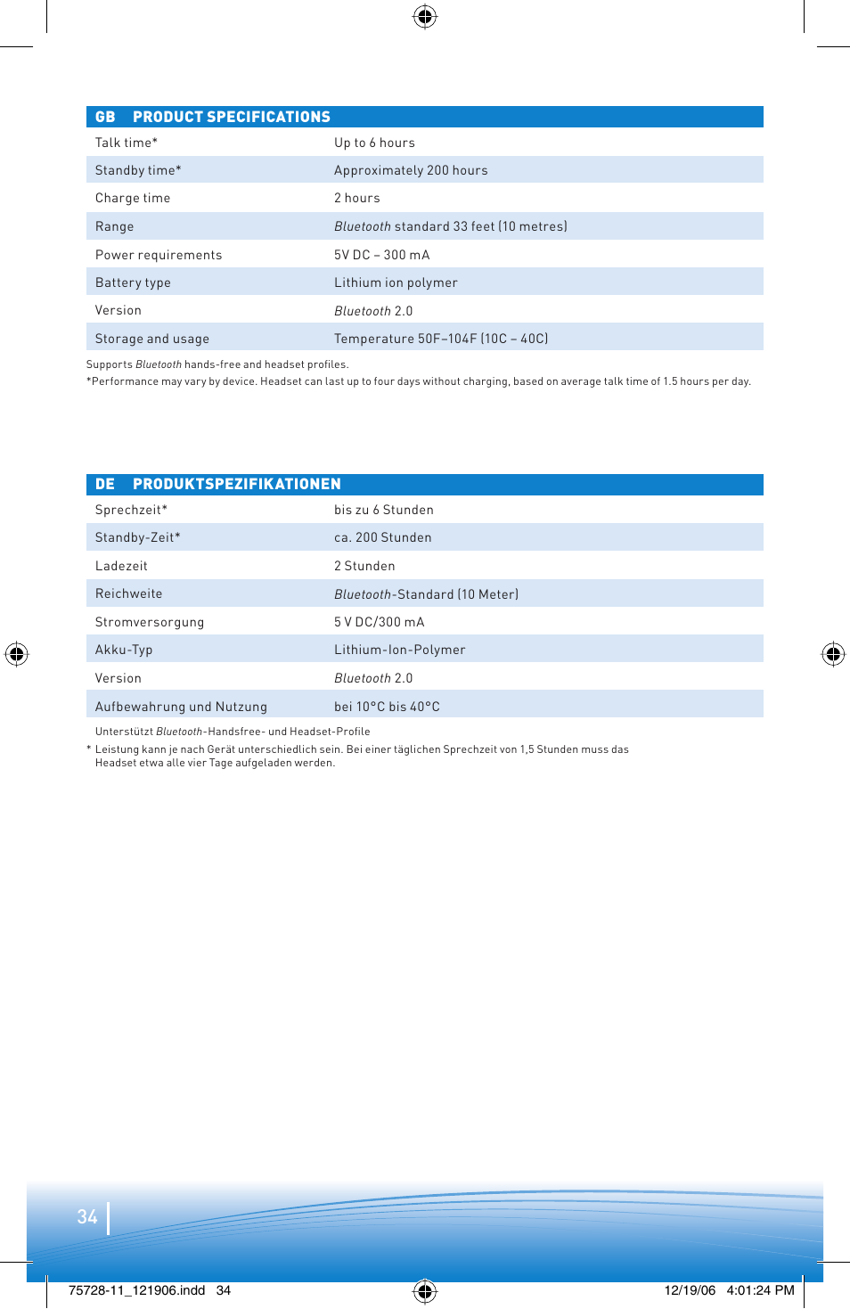 Plantronics BLUETOOTH HEADSET 220 SERIES User Manual | Page 34 / 40