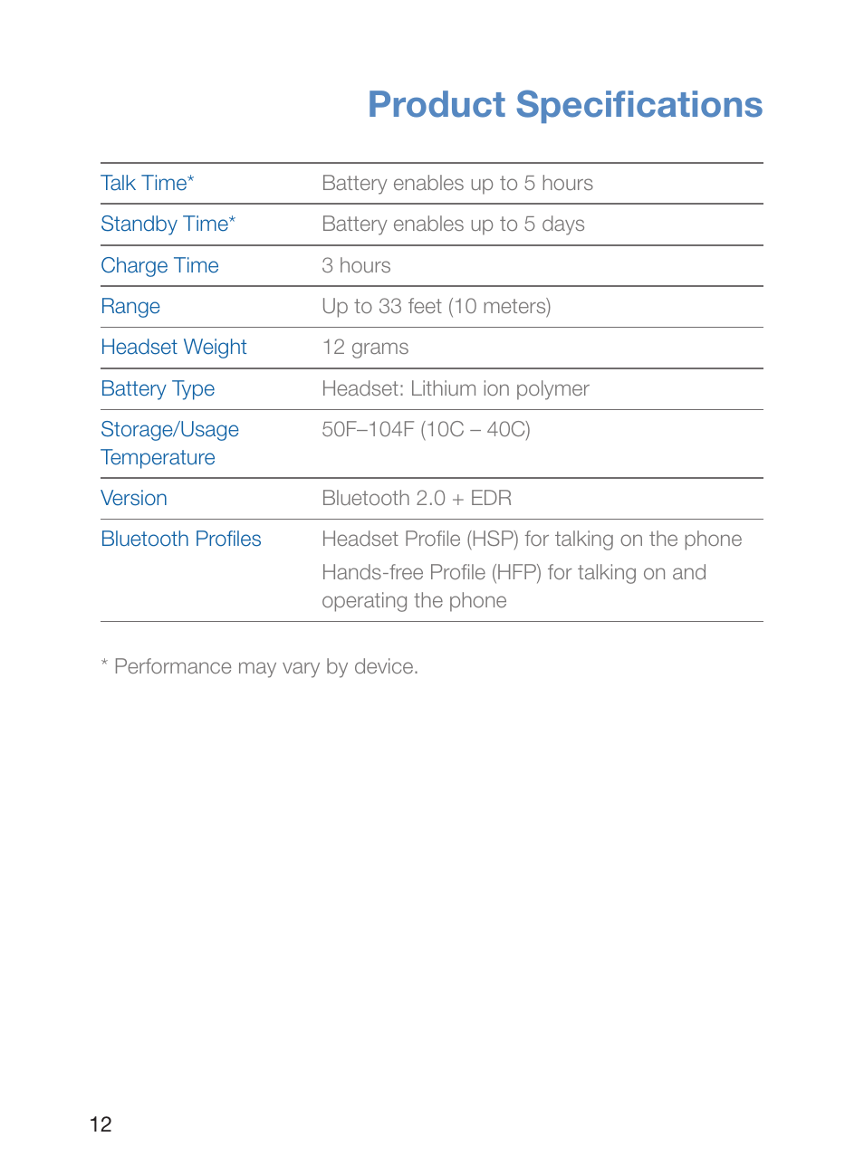 Product specifications | Plantronics Voyager 835 User Manual | Page 16 / 17