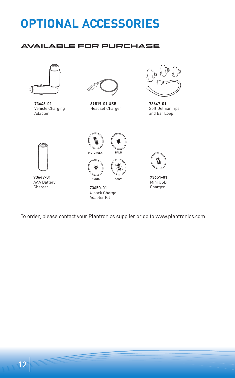 Optional accessories, Available for purchase | Plantronics .Audio 655 User Manual | Page 12 / 16