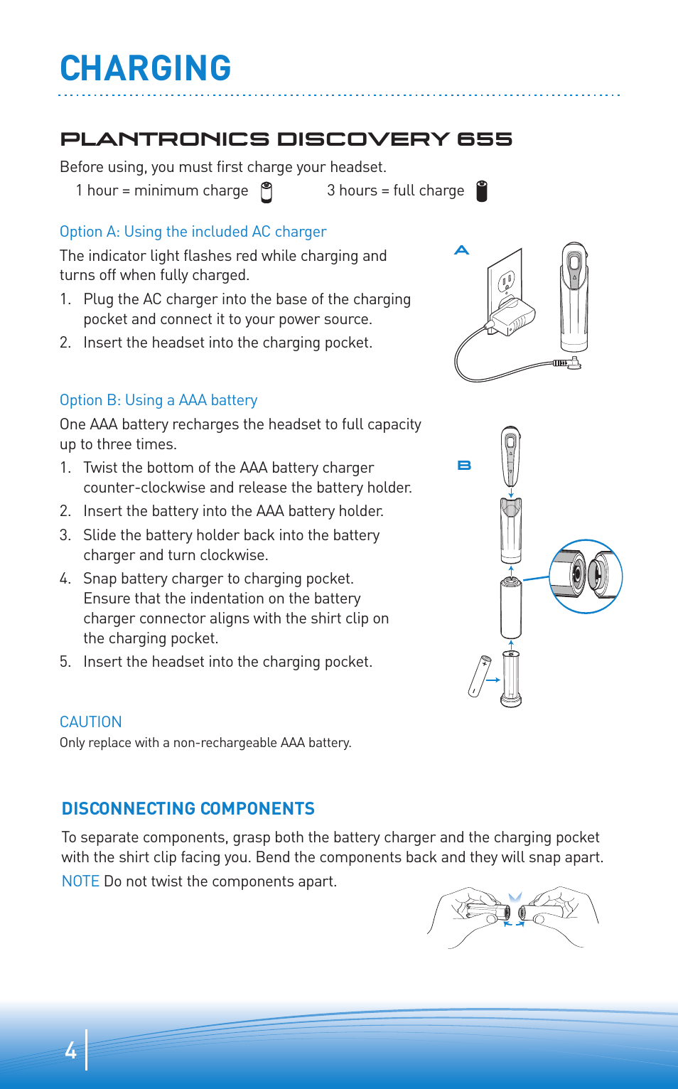 Charging, Plantronics discovery 655 | Plantronics .Audio 655 User Manual | Page 4 / 16