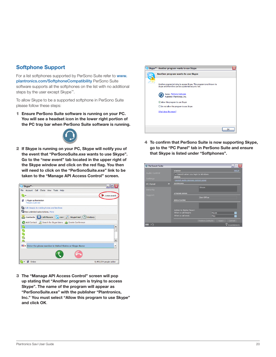 Softphone support | Plantronics WO100 User Manual | Page 20 / 28