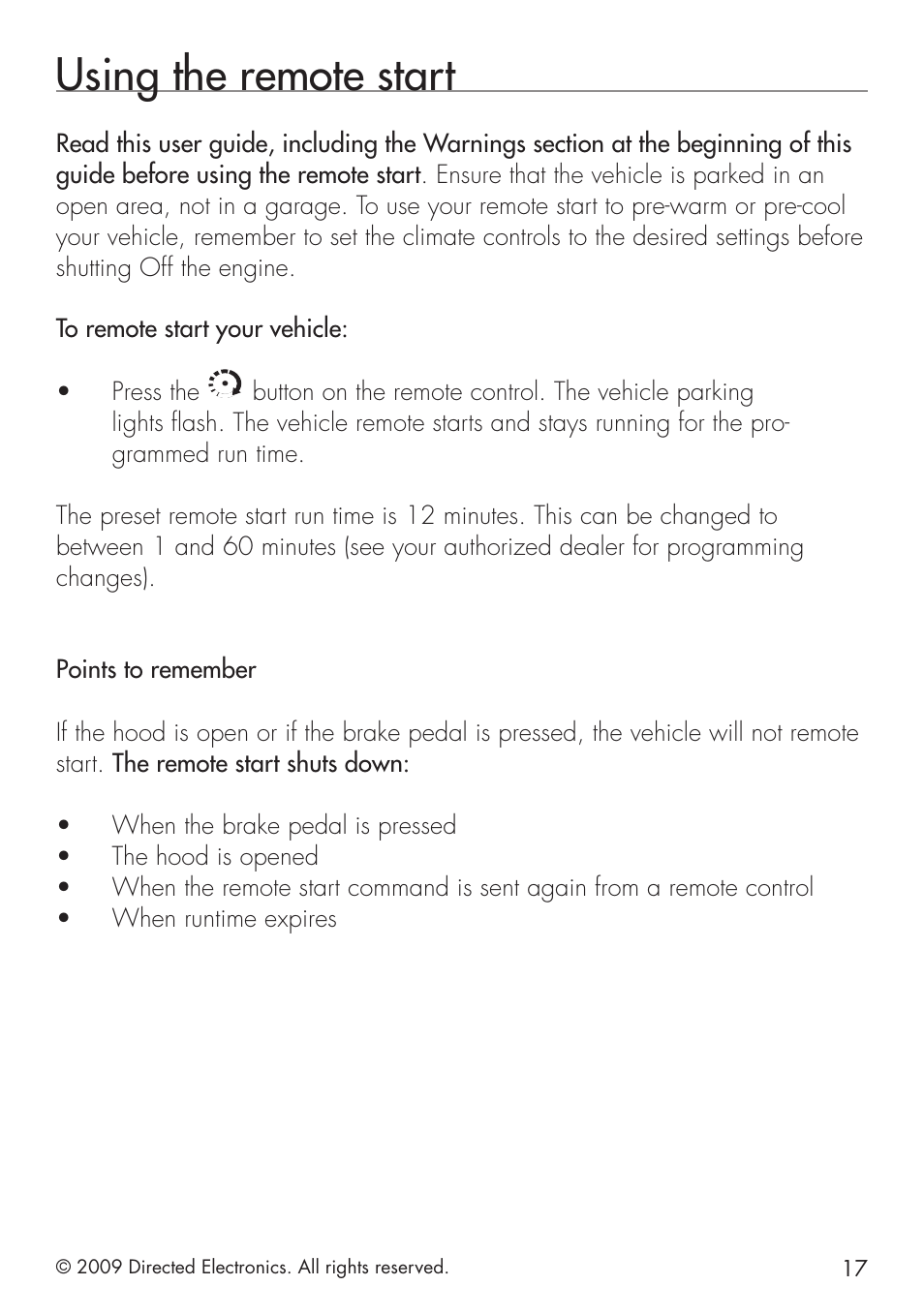 Using the remote start | Python 1401 User Manual | Page 25 / 44