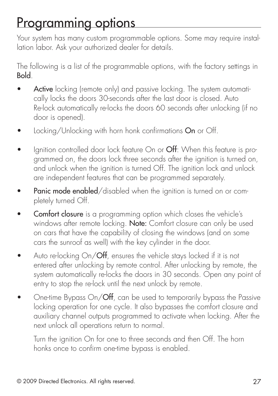 Programming options | Python 1401 User Manual | Page 35 / 44