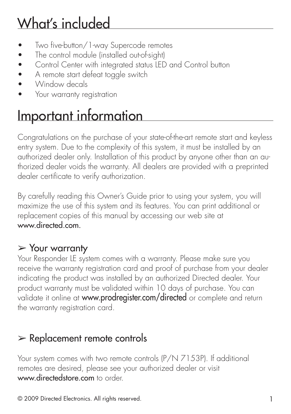 What’s included, Important information, Your warranty | Replacement remote controls | Python 1401 User Manual | Page 9 / 44