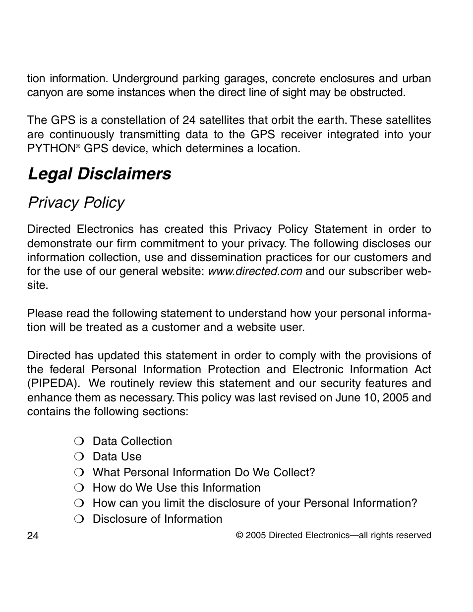 Legal disclaimers, Privacy policy | Python GPS tracking User Manual | Page 23 / 32