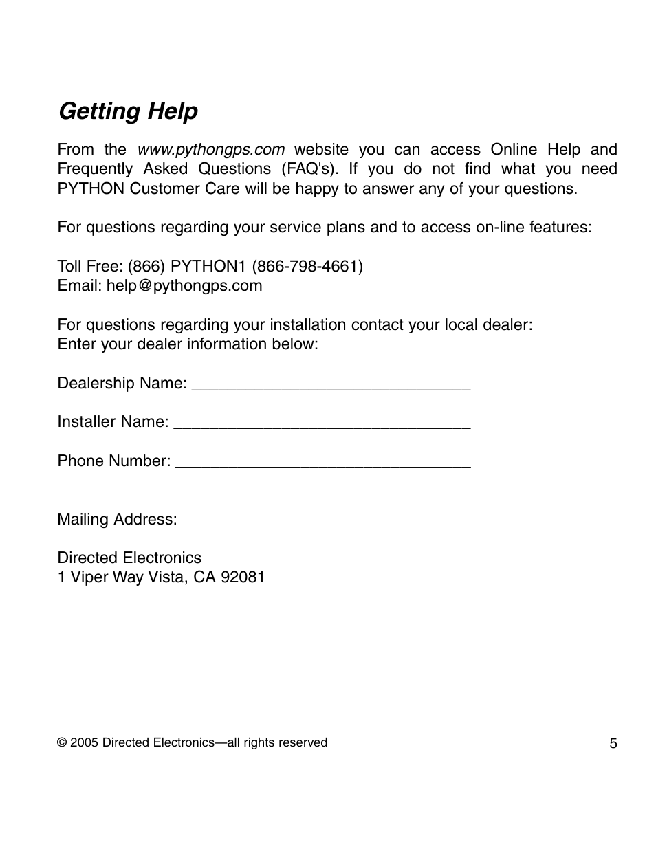 Getting help | Python GPS tracking User Manual | Page 4 / 32