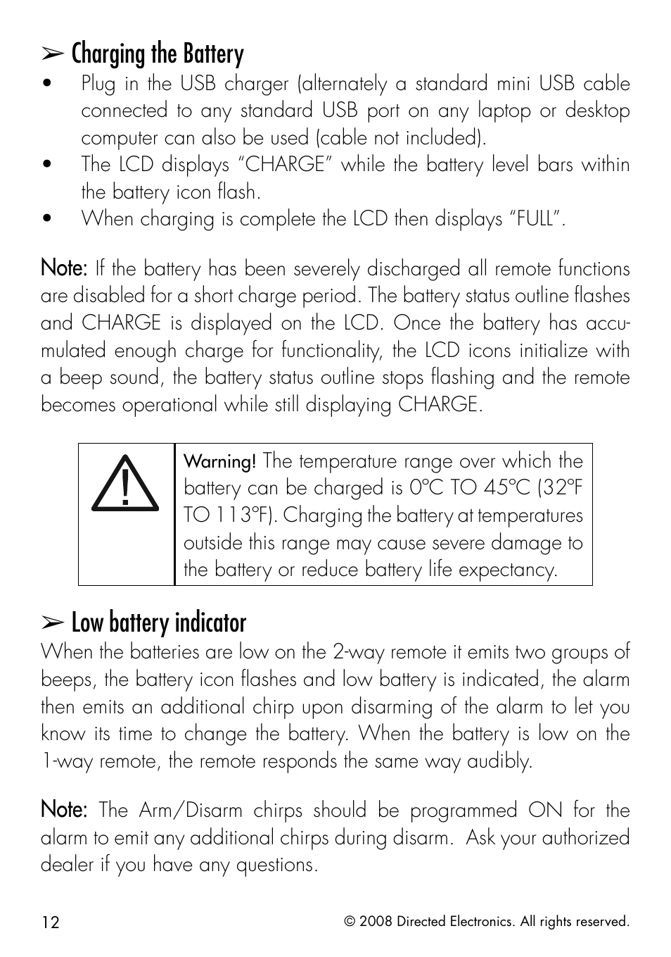 Charging the battery, Low battery indicator | Python 991 User Manual | Page 12 / 60