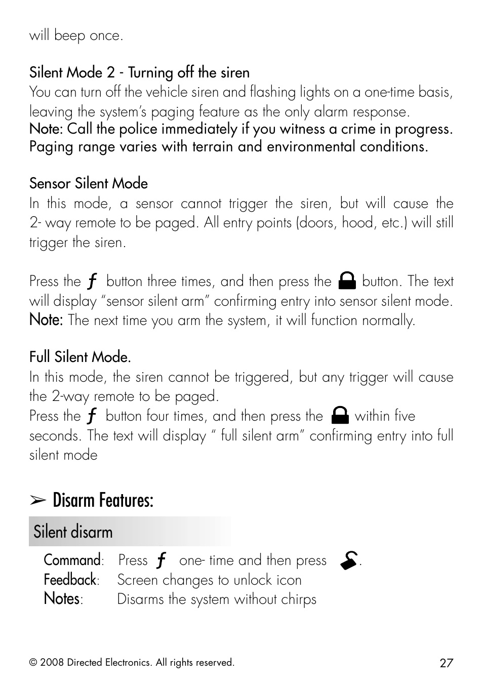 Silent disarm | Python 991 User Manual | Page 27 / 60