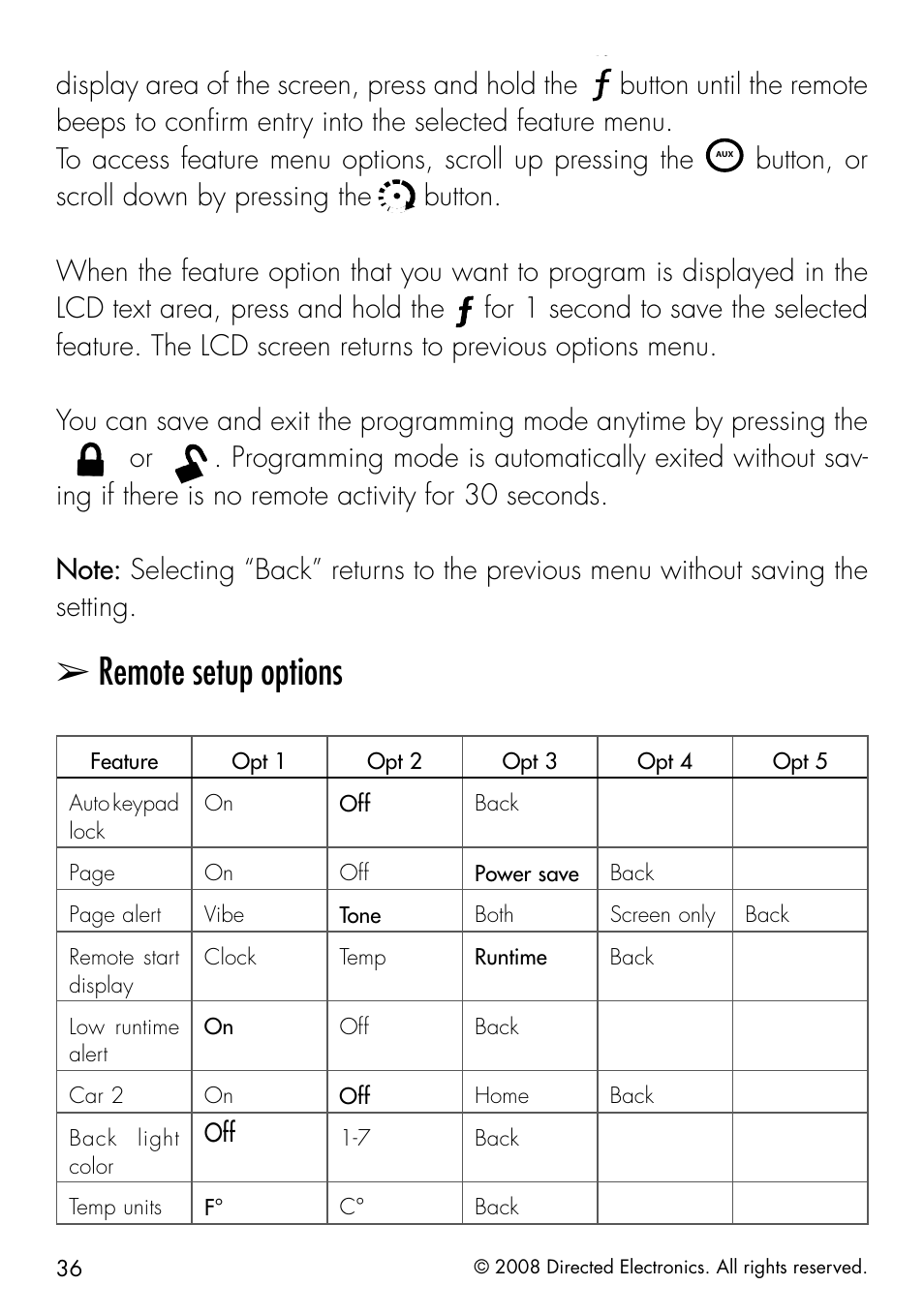 Remote setup options | Python 991 User Manual | Page 36 / 60