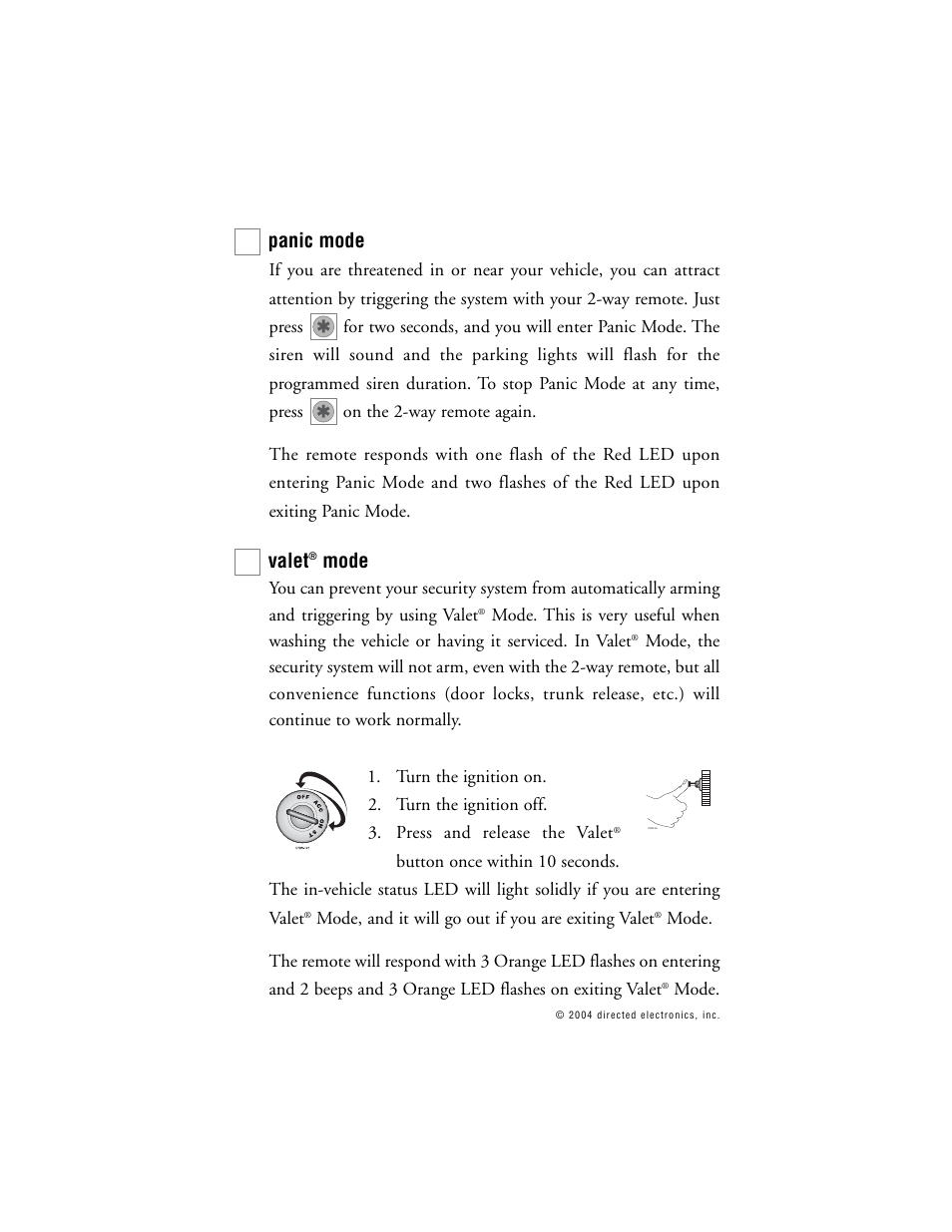 Panic mode, Valet, Mode | Python 671XP User Manual | Page 21 / 43