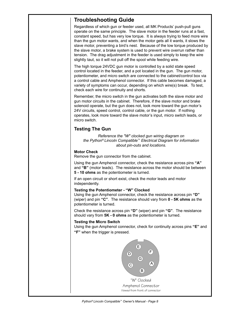 Troubleshooting guide | Python 232-835 User Manual | Page 16 / 30