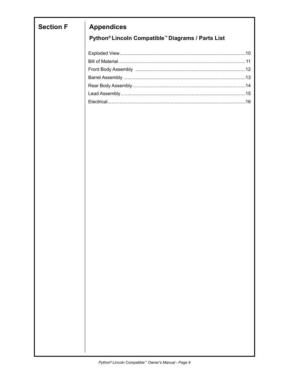 Python, Lincoln compatible, Diagrams / parts list | Python 232-835 User Manual | Page 17 / 30