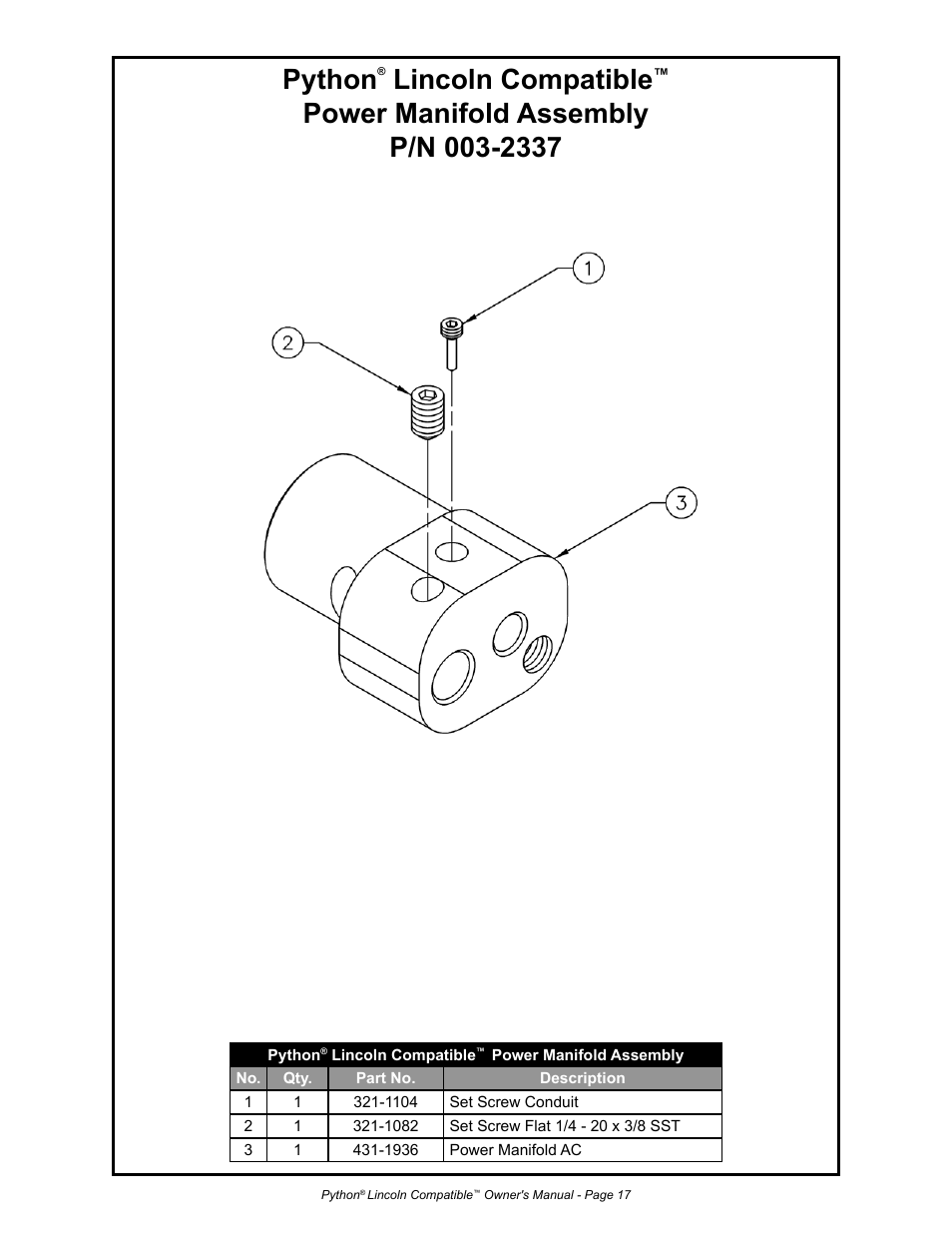 Python, Lincoln compatible | Python 232-835 User Manual | Page 25 / 30