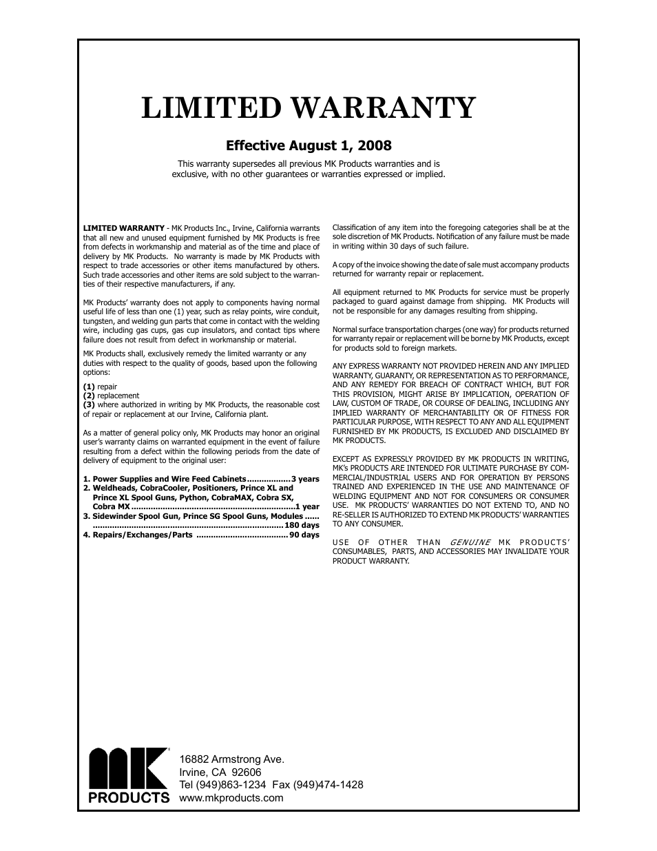 Limited warranty | Python 232-835 User Manual | Page 29 / 30