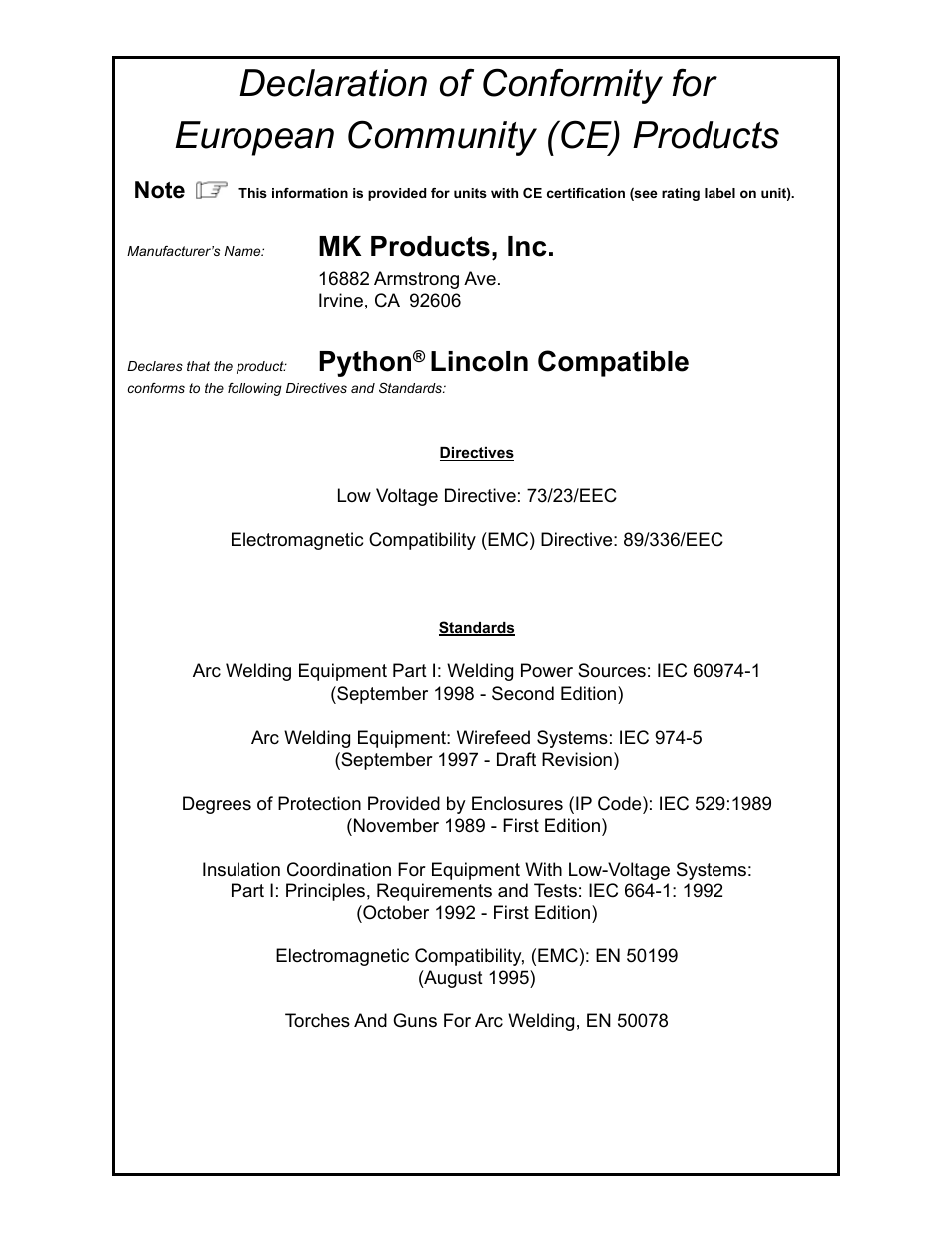 Mk products, inc, Python, Lincoln compatible | Python 232-835 User Manual | Page 4 / 30