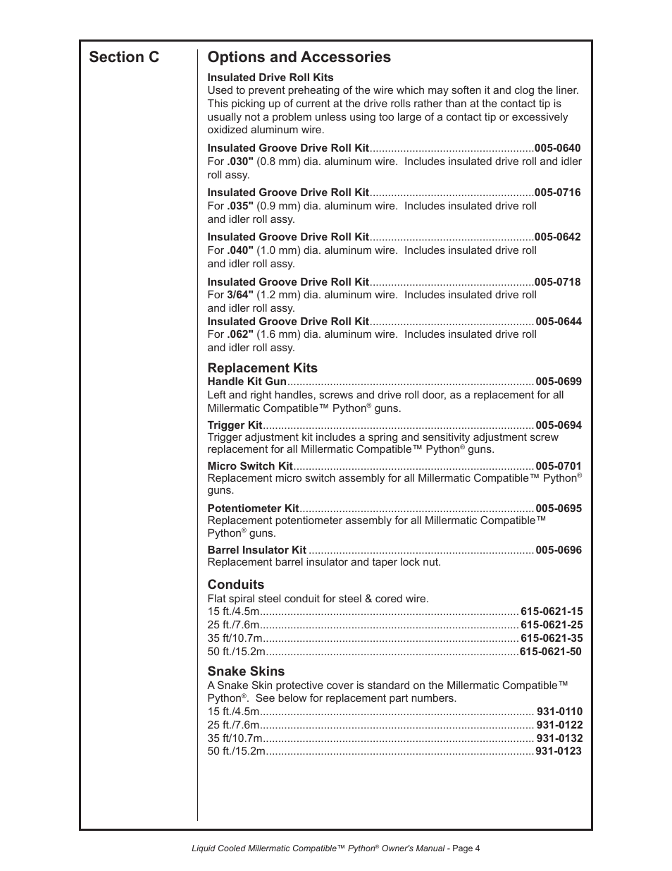Python LIQUID COOLED MILLERMATIC COMPATIBLE 248-8XX User Manual | Page 15 / 32