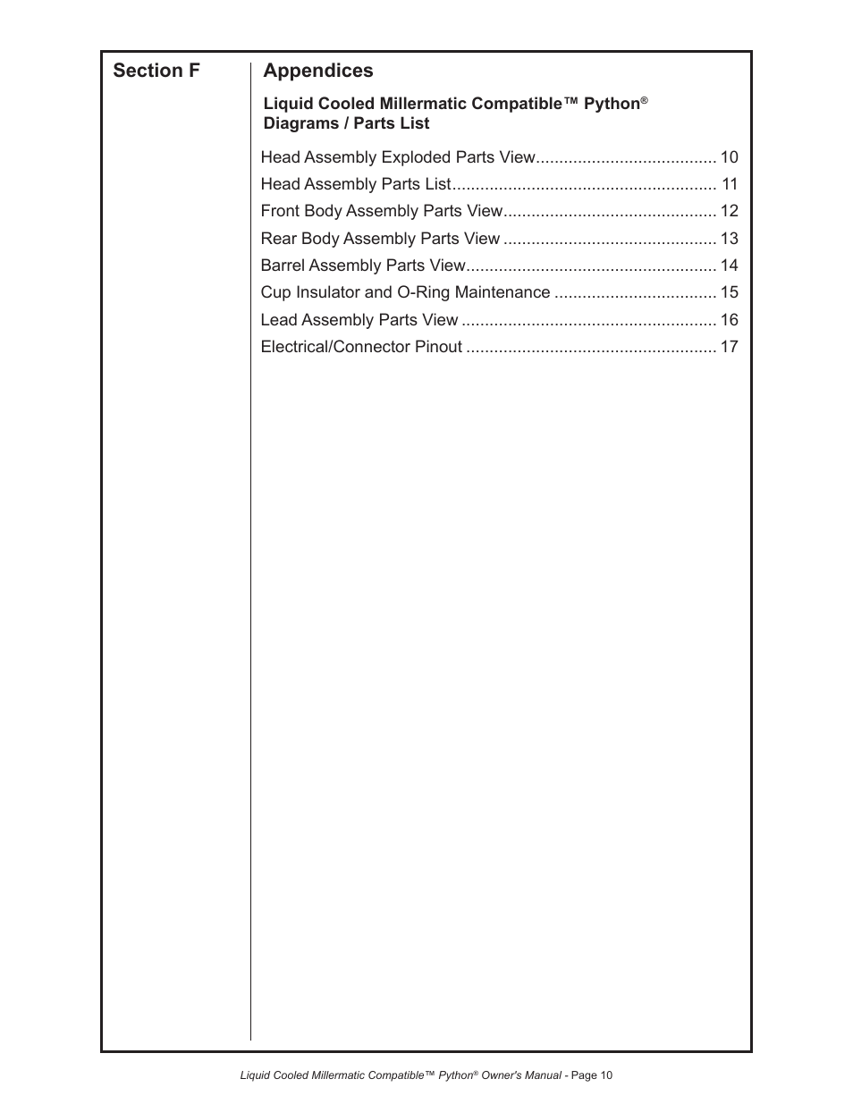 Python LIQUID COOLED MILLERMATIC COMPATIBLE 248-8XX User Manual | Page 21 / 32