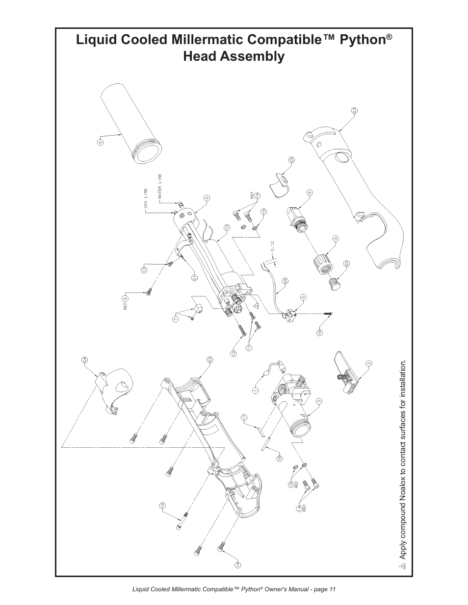 Liquid cooled millermatic compatible™ python, Head assembly | Python LIQUID COOLED MILLERMATIC COMPATIBLE 248-8XX User Manual | Page 22 / 32