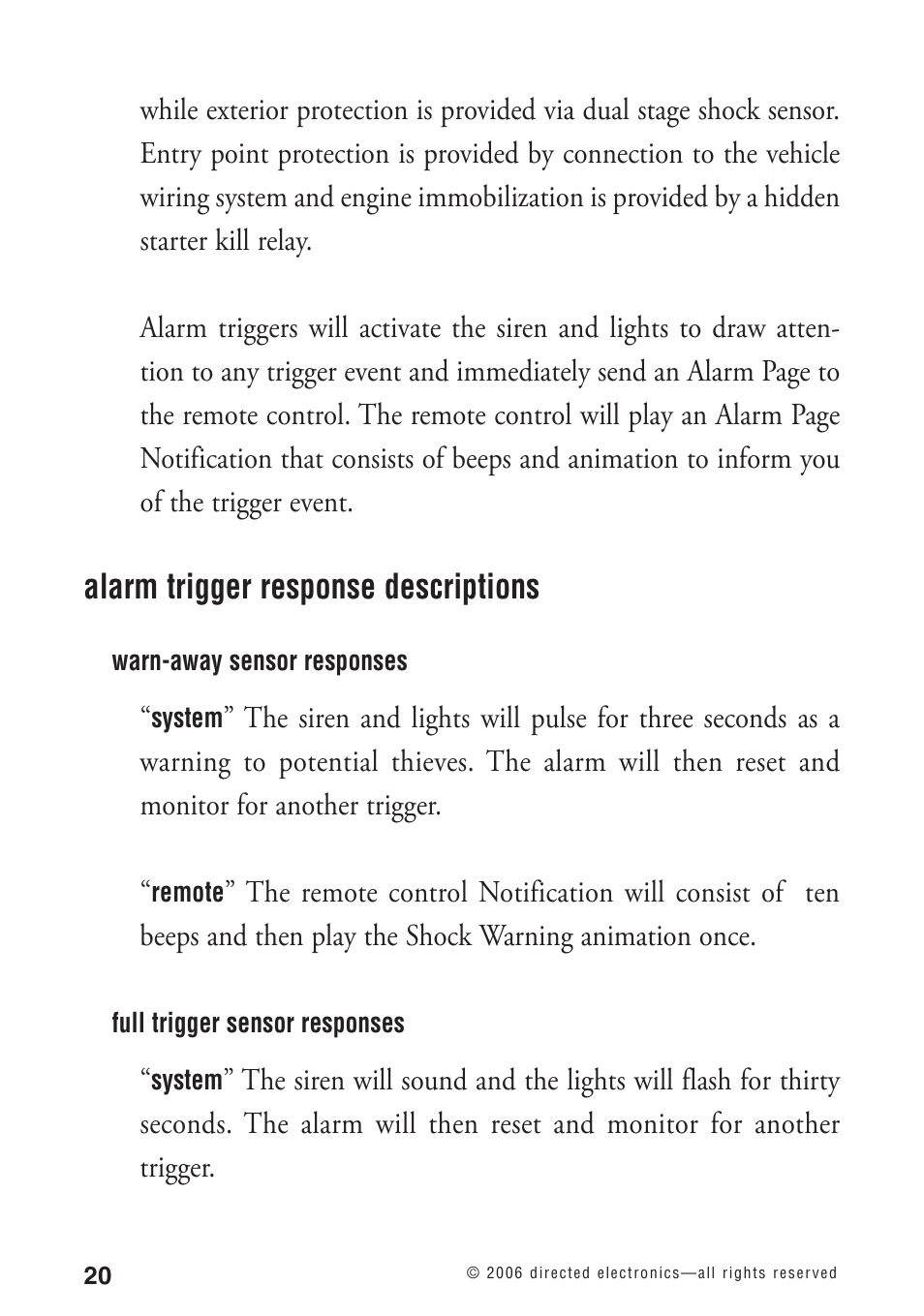 Alarm trigger response descriptions | Python 1090 User Manual | Page 24 / 60