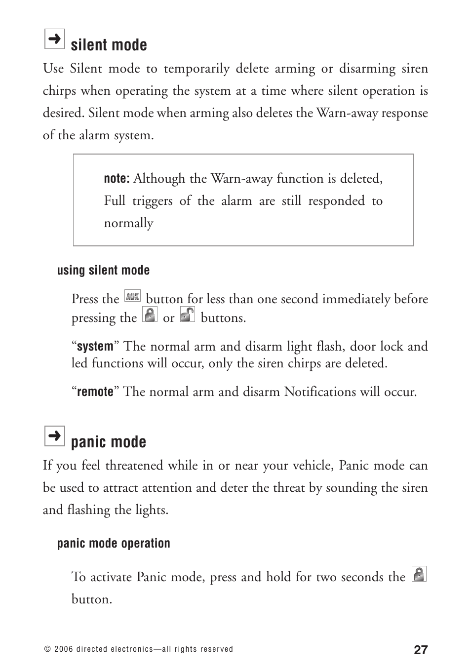 Silent mode, Panic mode | Python 1090 User Manual | Page 31 / 60