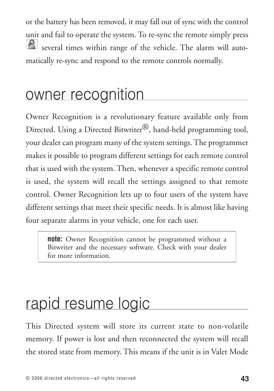 Owner recognition, Rapid resume logic | Python 1090 User Manual | Page 47 / 60