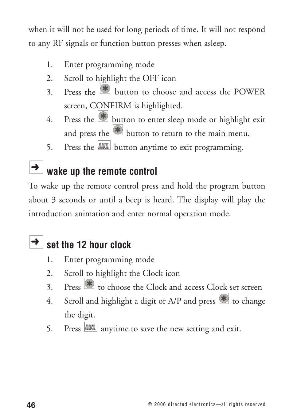 Wake up the remote control, Set the 12 hour clock | Python 1090 User Manual | Page 50 / 60