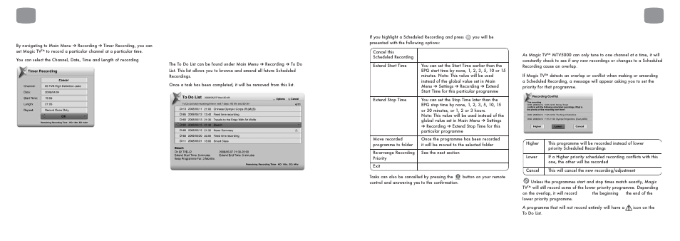 4 timer recording, 6 recording priorities and conflicts | Pixel Magic Systems MTV5000 User Manual | Page 20 / 33
